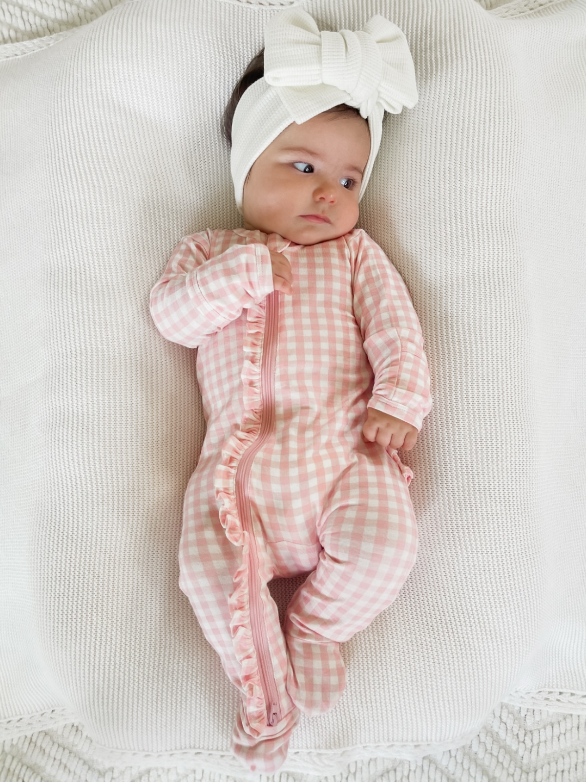 SpearmintLOVE - 2-Way Zip Ruffle Footie, Pink Gingham