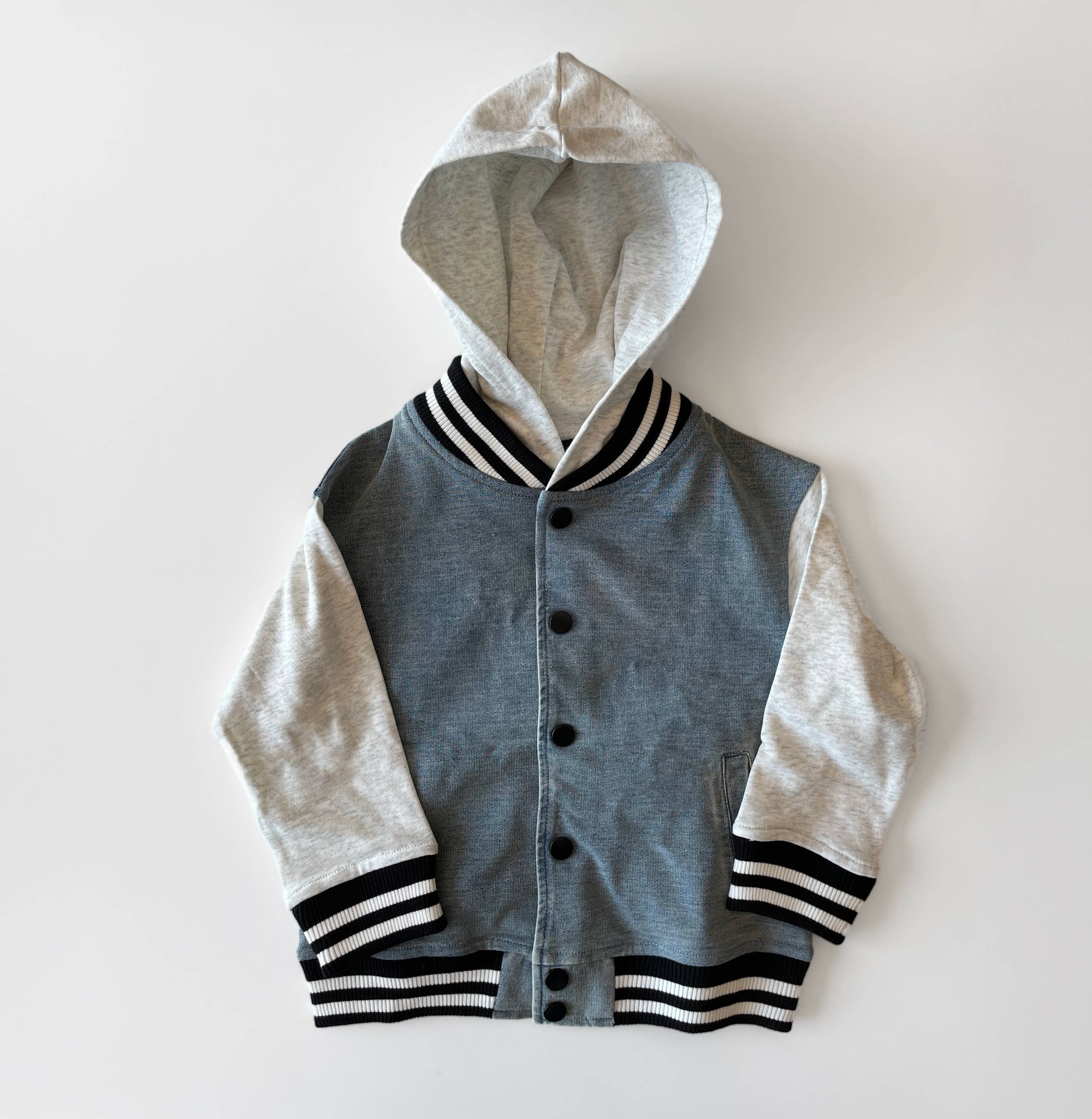 Lucky Link - Toddler Washed Indigo Hooded Varsity Bomber