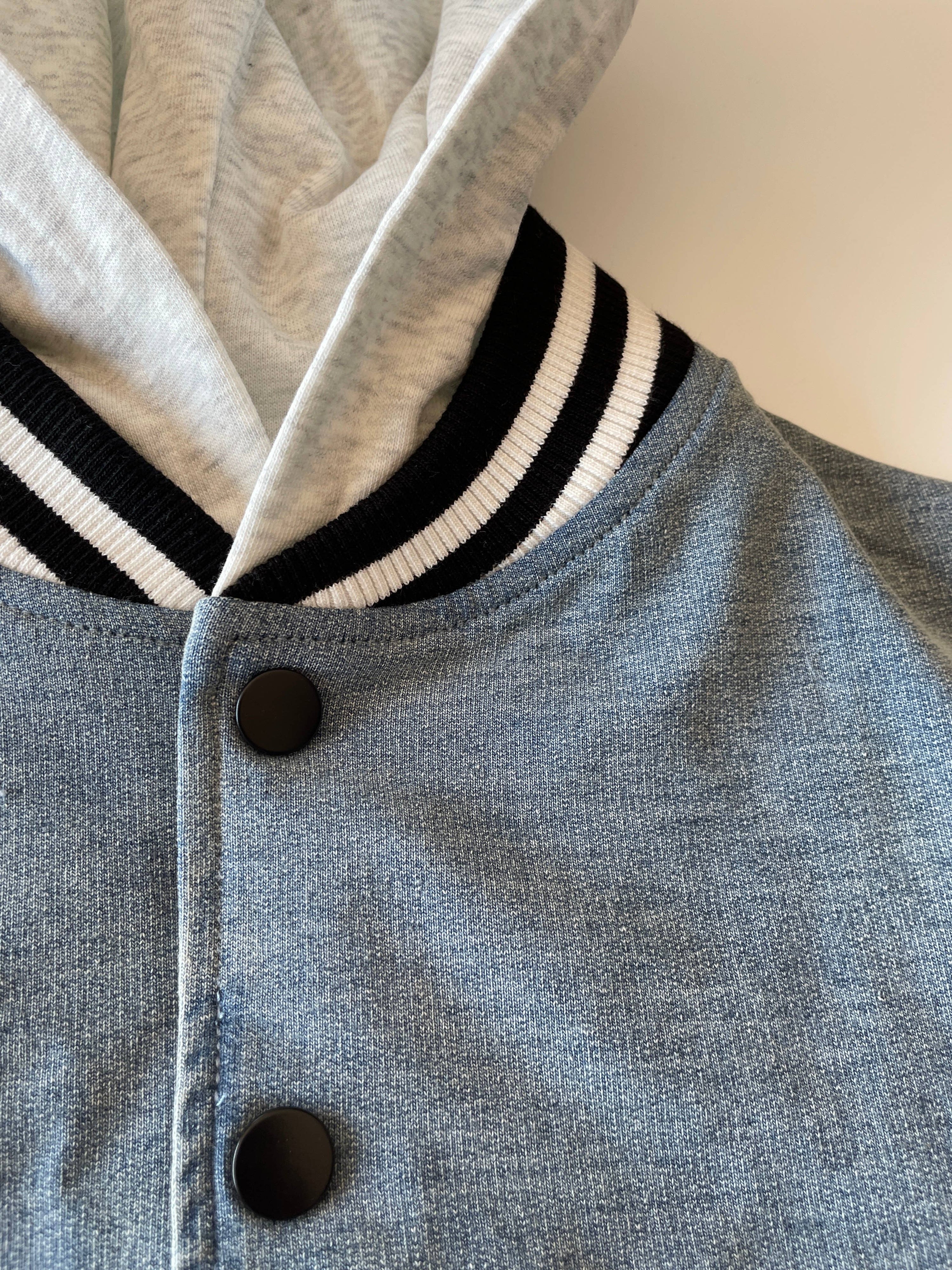 Lucky Link - Toddler Washed Indigo Hooded Varsity Bomber