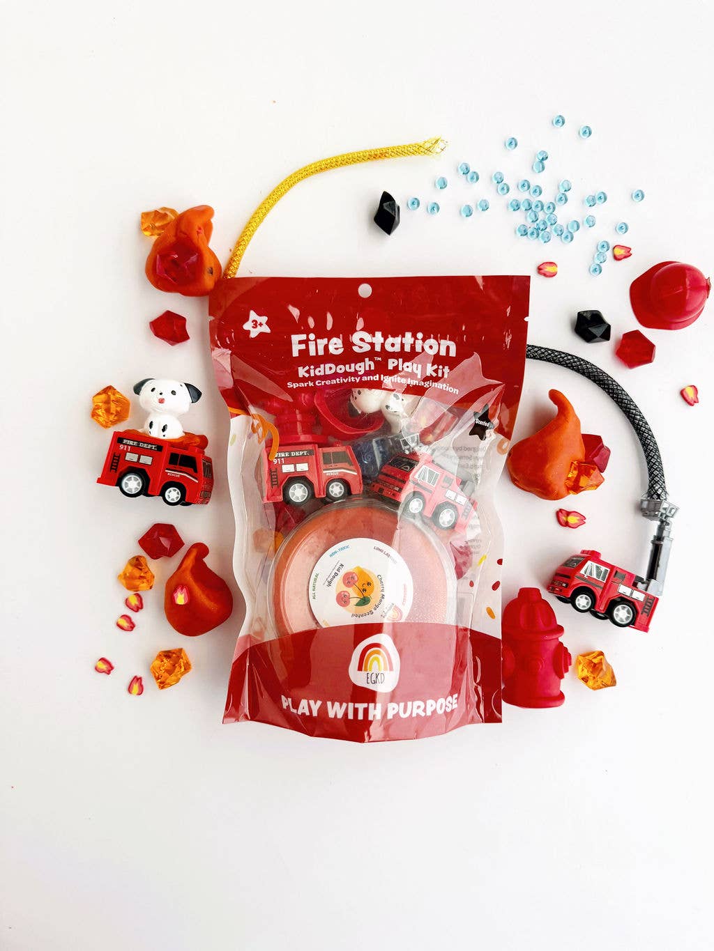 Earth Grown KidDoughs (KidDoughs by EGKD) - Fire Station (Cherry Mango) KidDough Play Kit