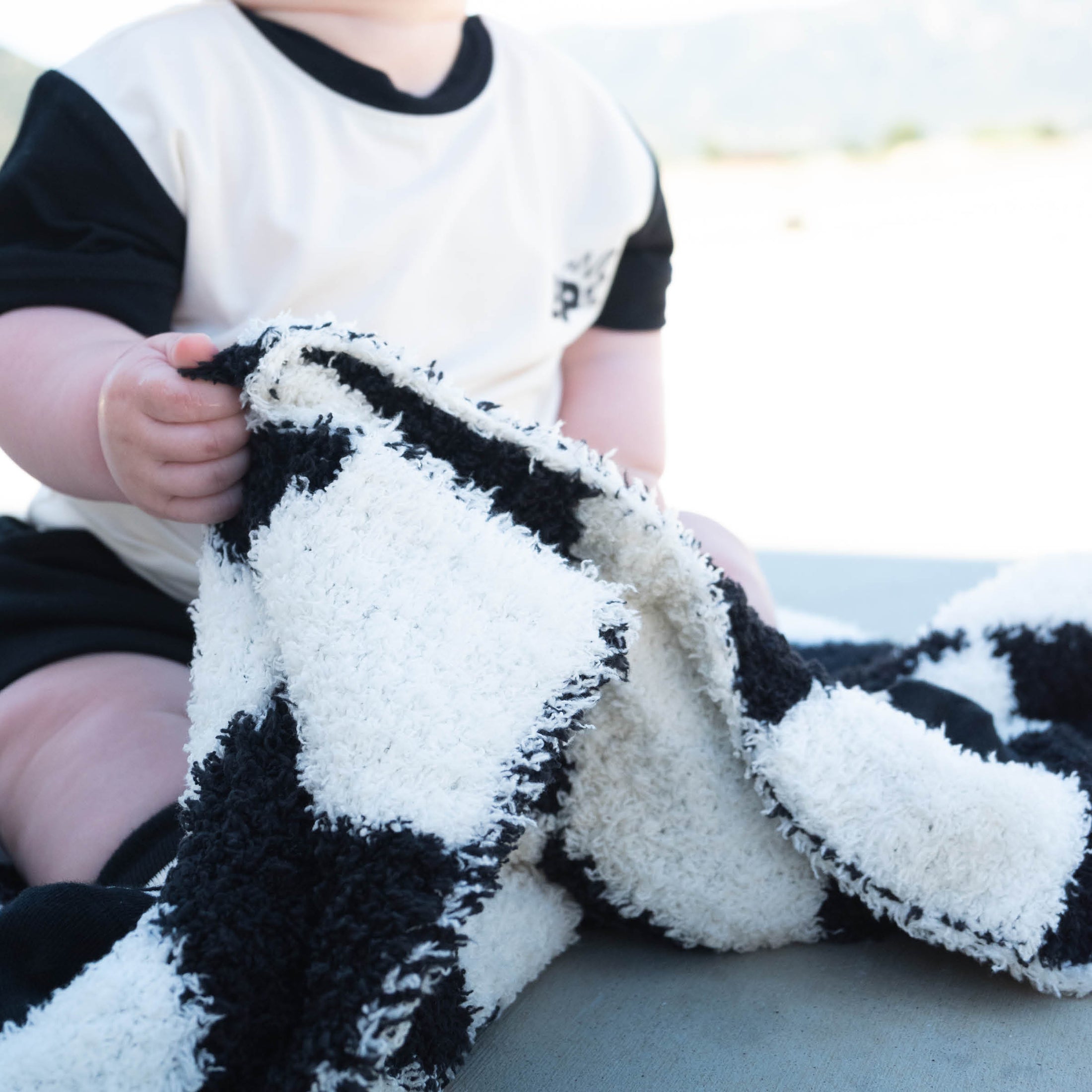 B&W Wavy Checker | XS Plush Blanket