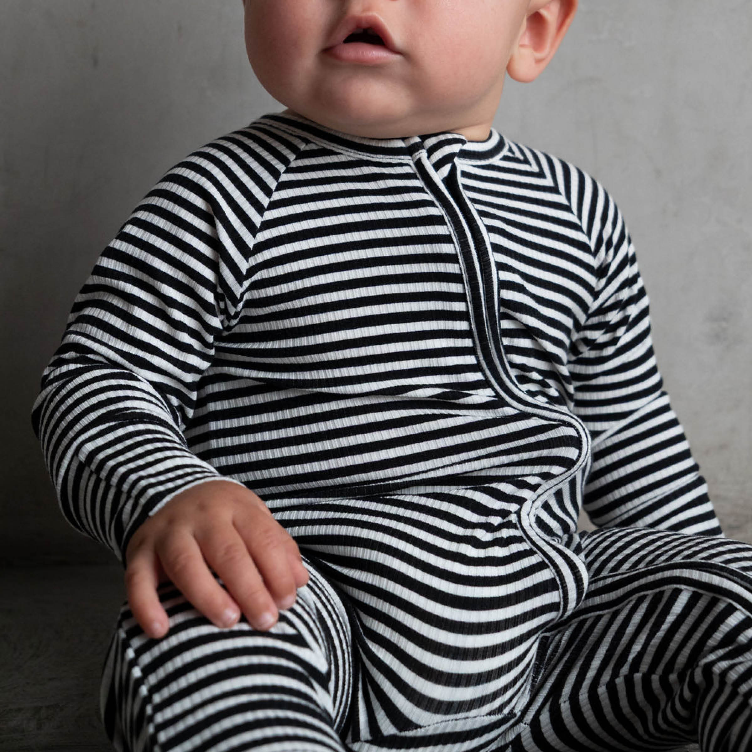 *PRE-ORDER 9/29* Midnight Stripe | Ribbed Bamboo Zip Romper