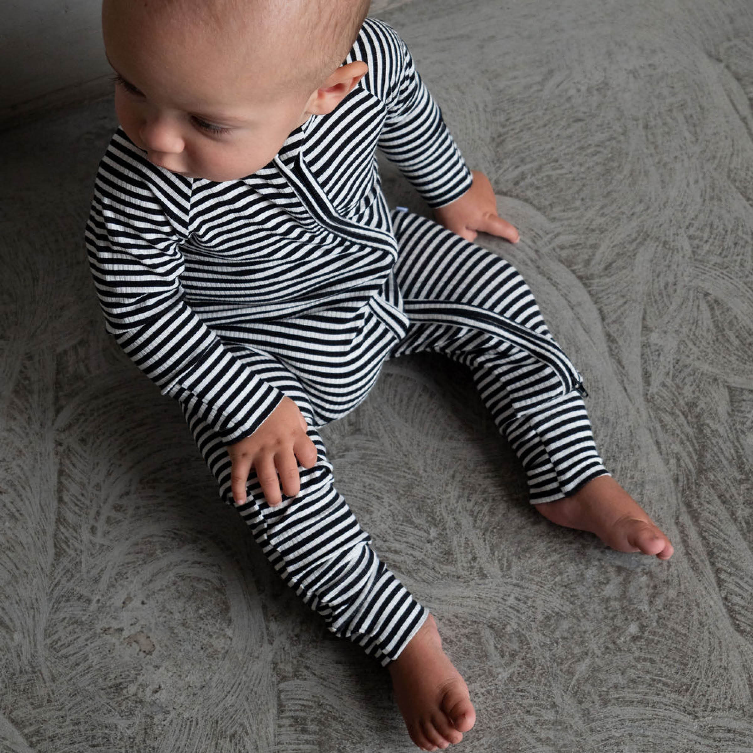 *PRE-ORDER 9/29* Midnight Stripe | Ribbed Bamboo Zip Romper