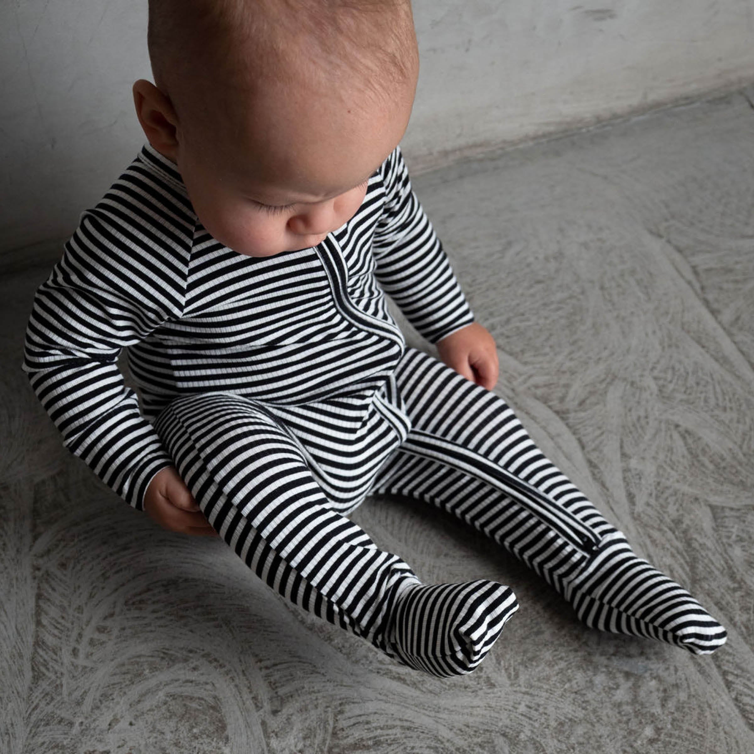 *PRE-ORDER 9/29* Midnight Stripe | Ribbed Bamboo Zip Romper
