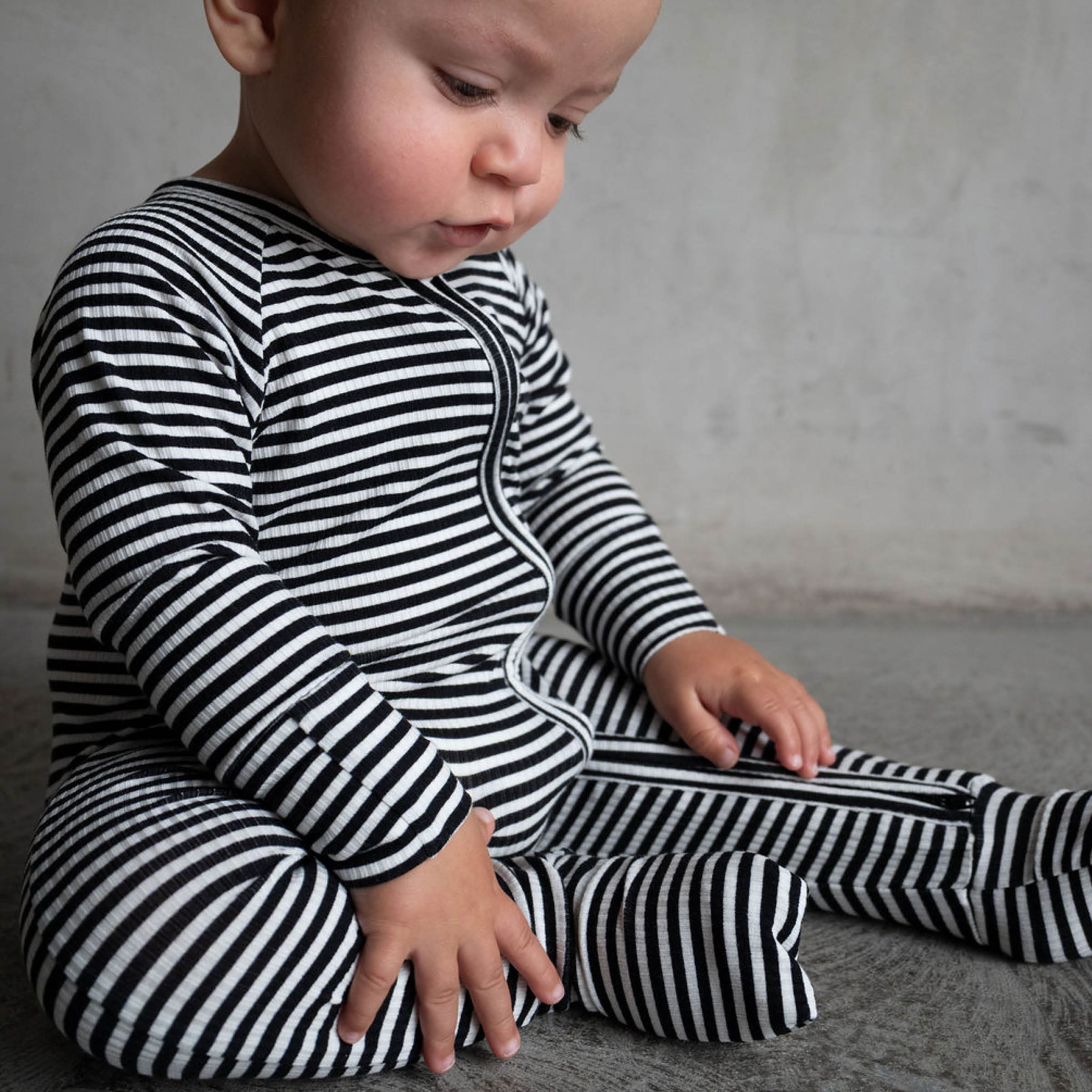 *PRE-ORDER 9/29* Midnight Stripe | Ribbed Bamboo Zip Romper