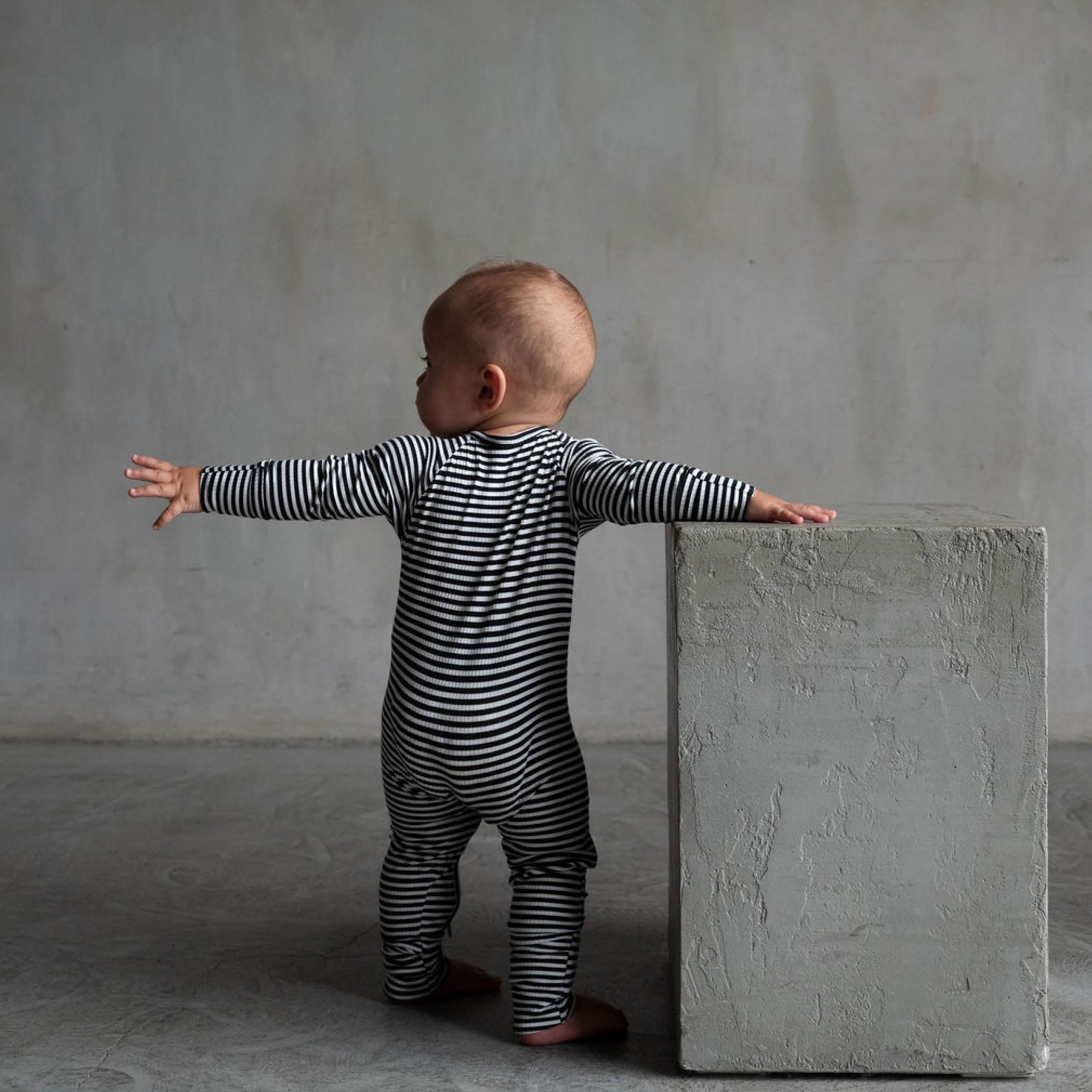*PRE-ORDER 9/29* Midnight Stripe | Ribbed Bamboo Zip Romper