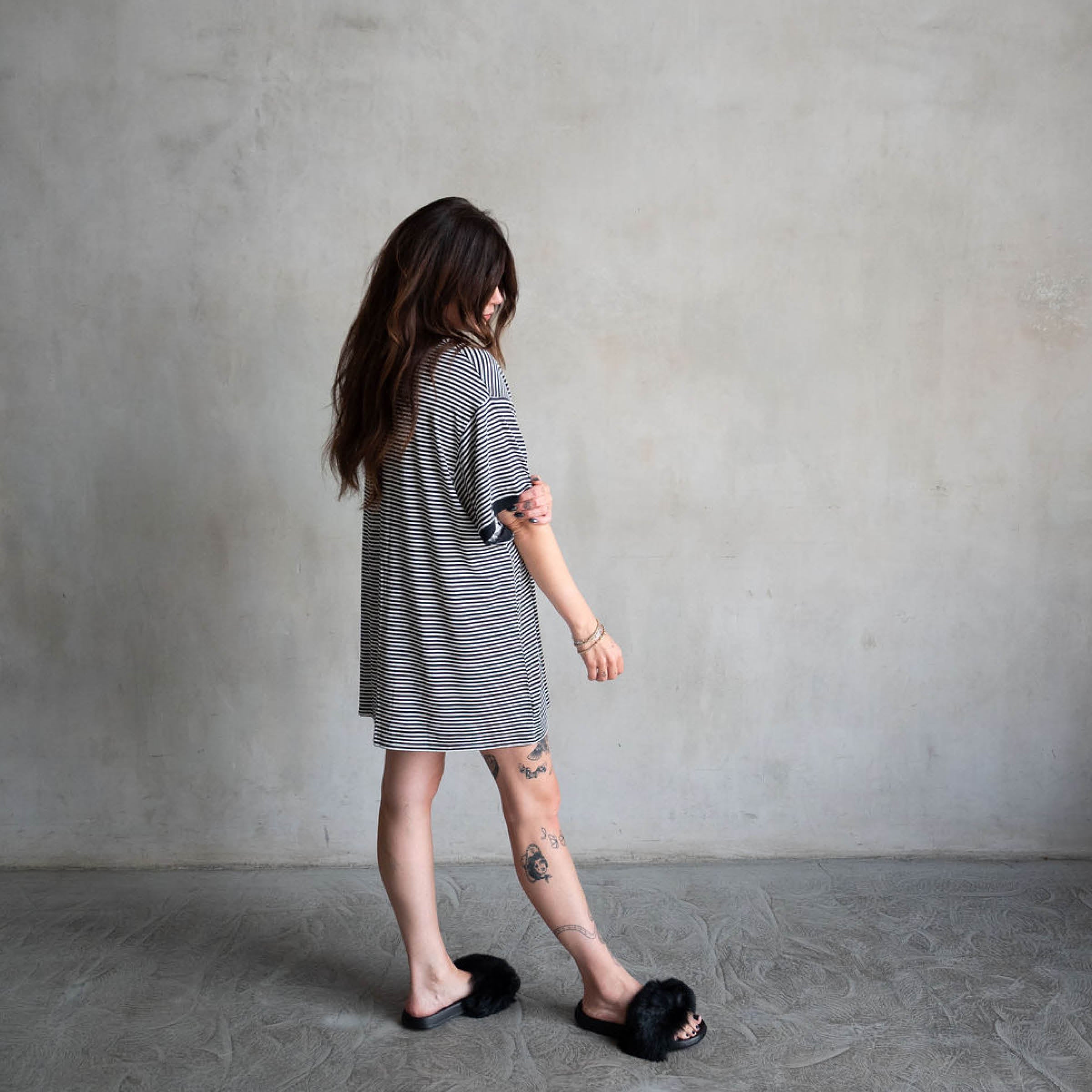 *PRE-ORDER 9/29* Midnight Stripe | Ribbed Women's T-Shirt Dress