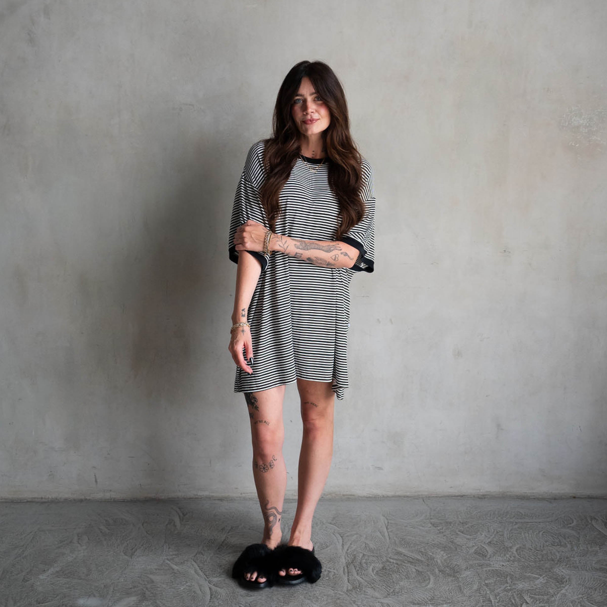 *PRE-ORDER 9/29* Midnight Stripe | Ribbed Women's T-Shirt Dress