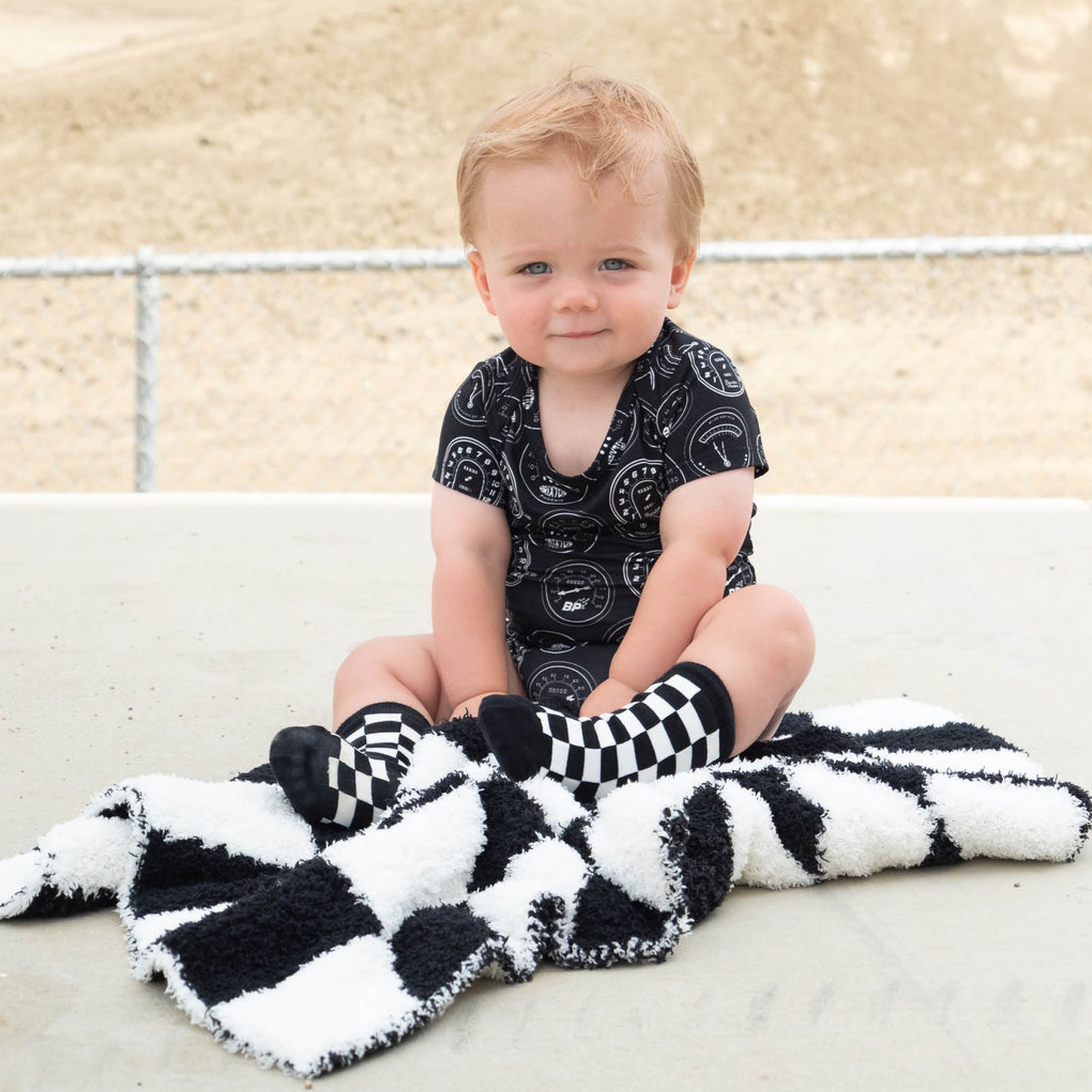 B&W Wavy Checker | XS Plush Blanket