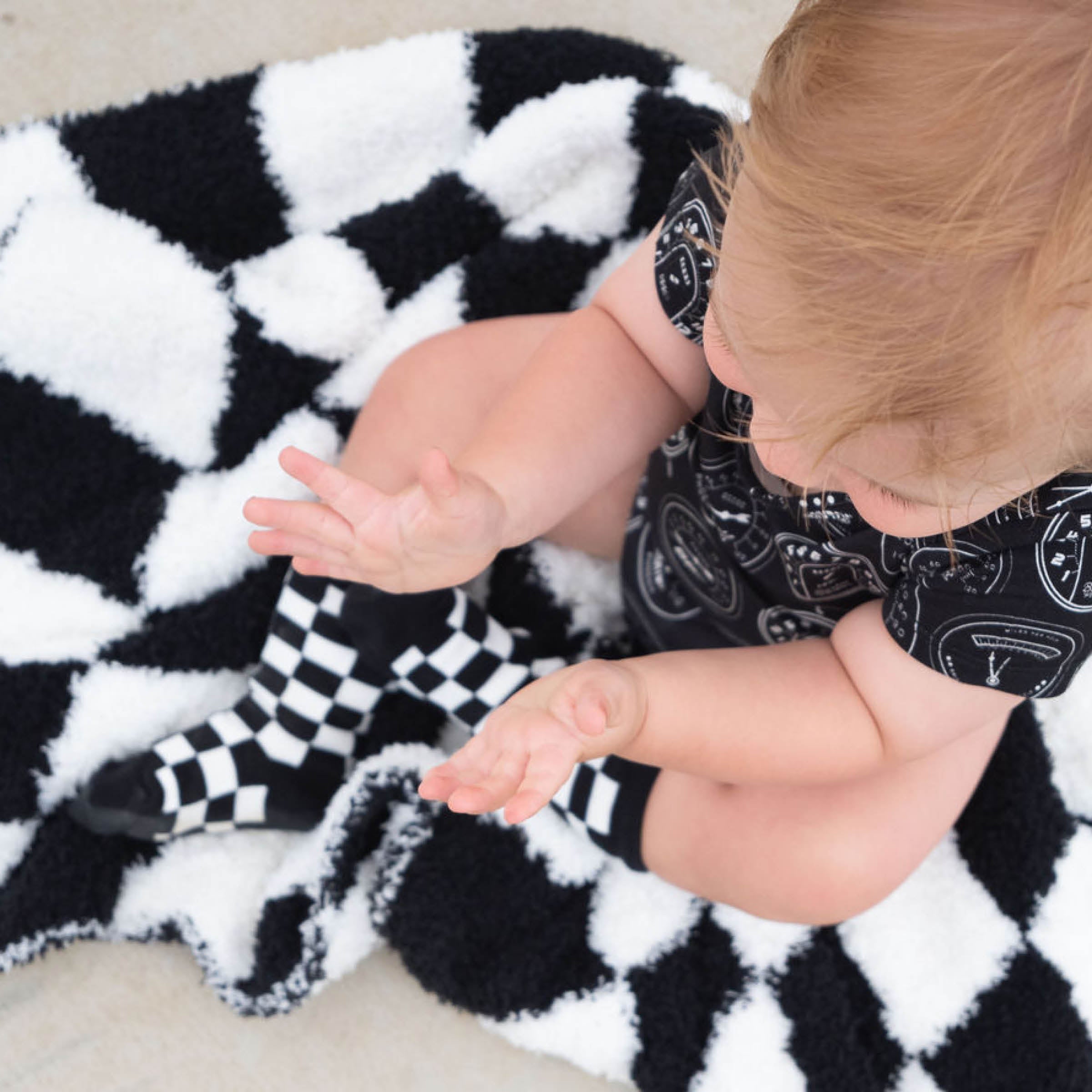 B&W Wavy Checker | XS Plush Blanket