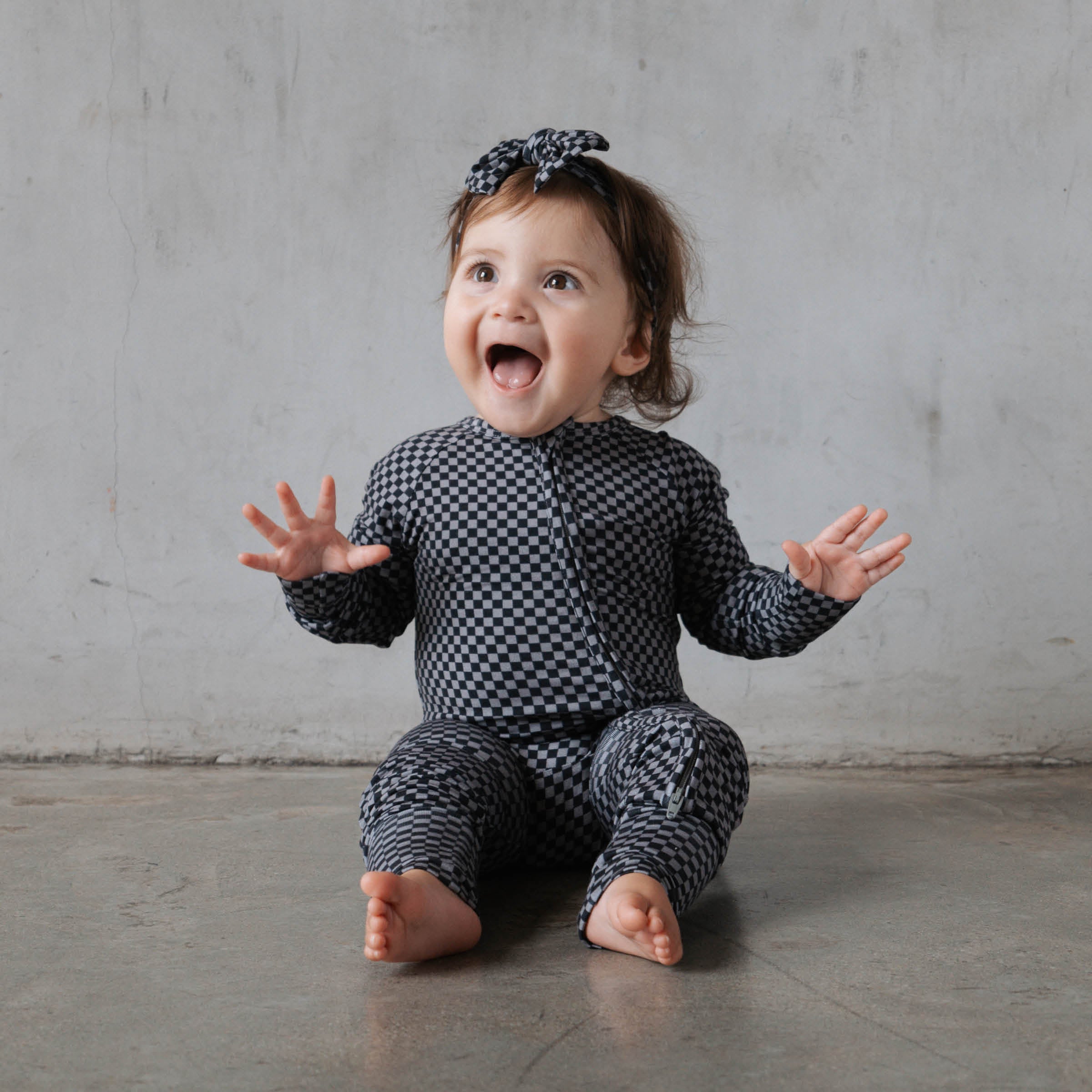 Midnight Checker | Bamboo Zip Romper