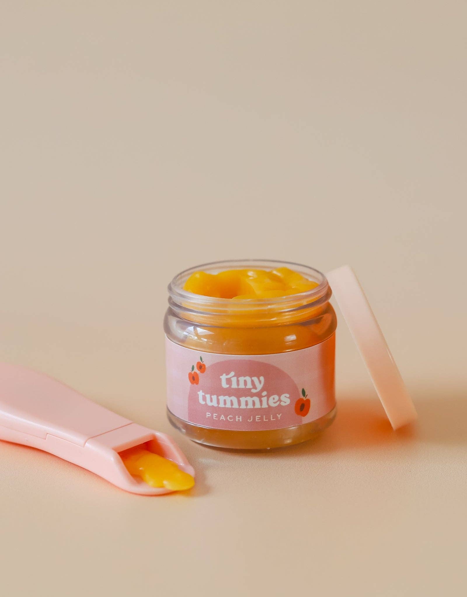 Tiny Tummies - Peach jelly food - Jar and spoon - Tiny Harlow